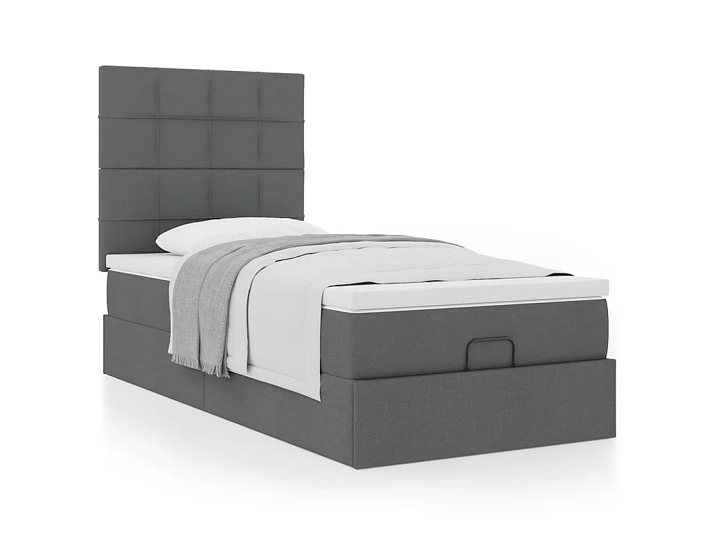 Cadre de lit ottoman avec matelas gris foncé 100x200 cm tissu