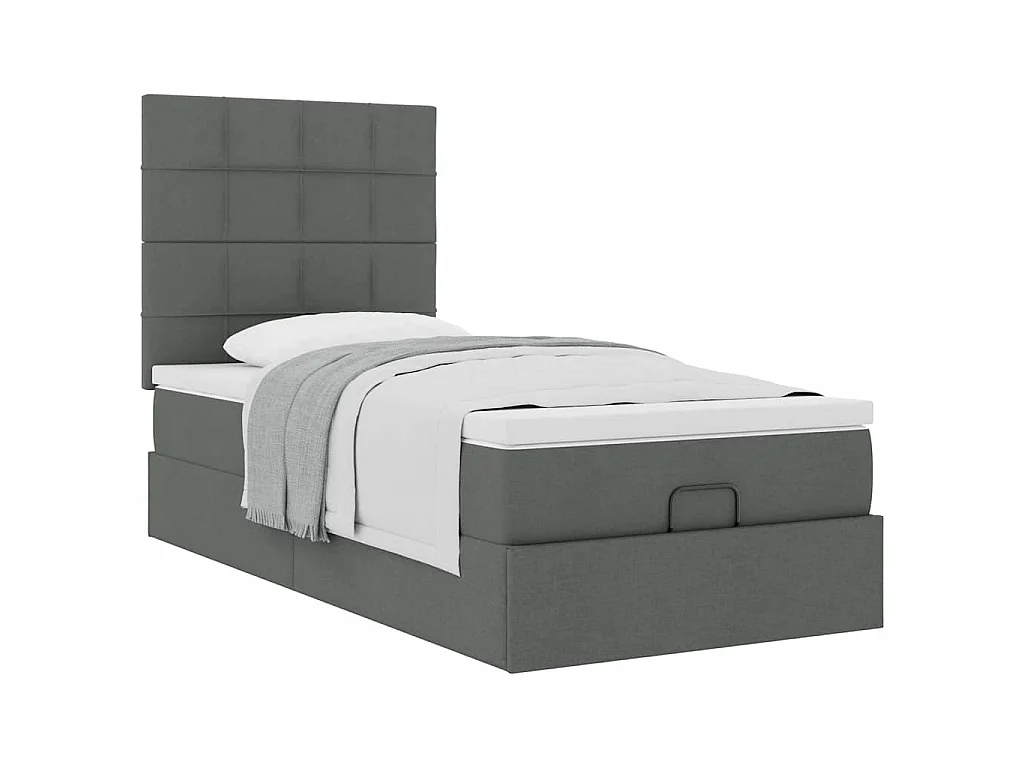 Cadre de lit ottoman avec matelas gris foncé 100x200 cm tissu