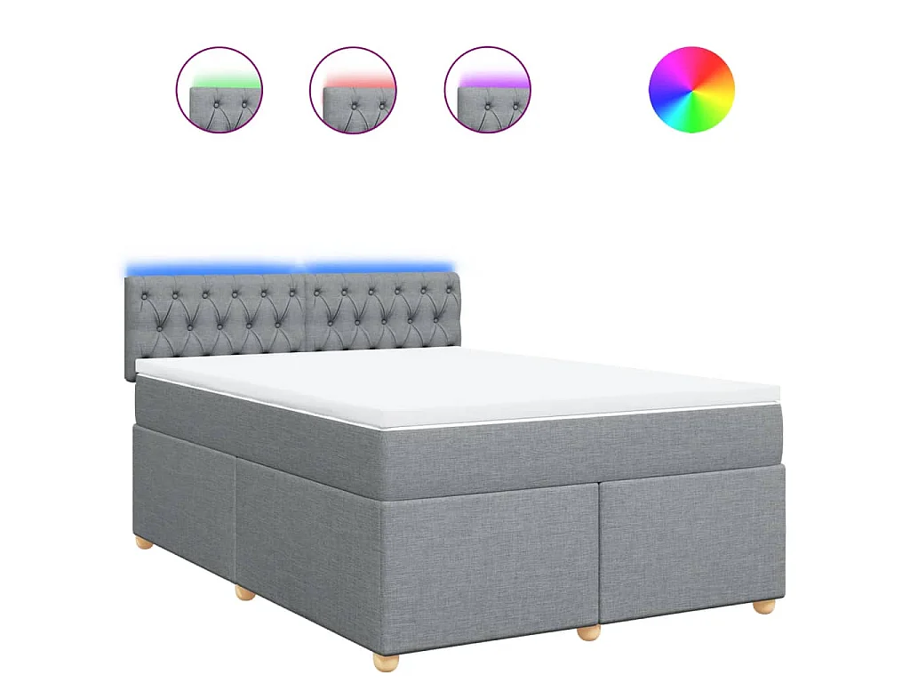 Cama box spring con colchón tela gris claro 140x190 cm