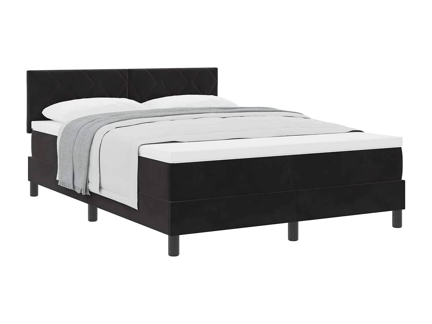 Lit à ressorts avec matelas Noir 160 x 200 cm Velours