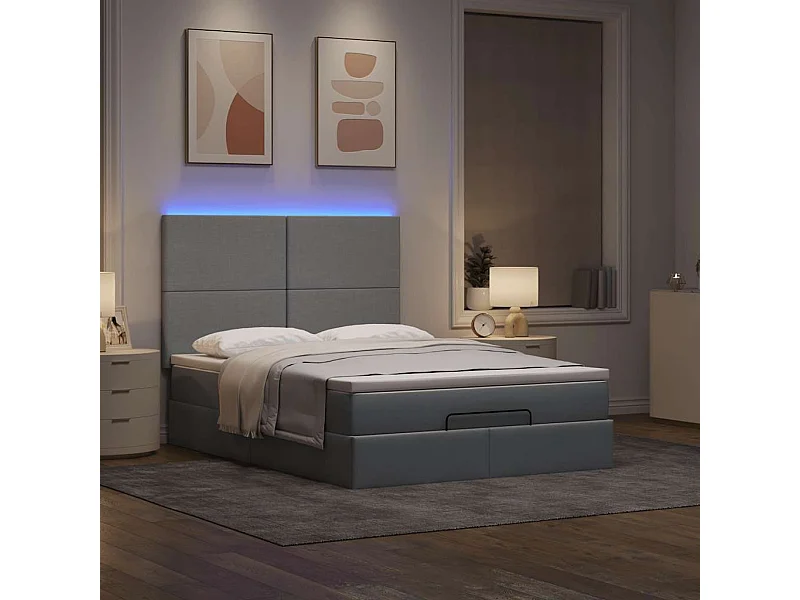 Cadre de lit ottoman et matelas gris clair 140x190 cm tissu