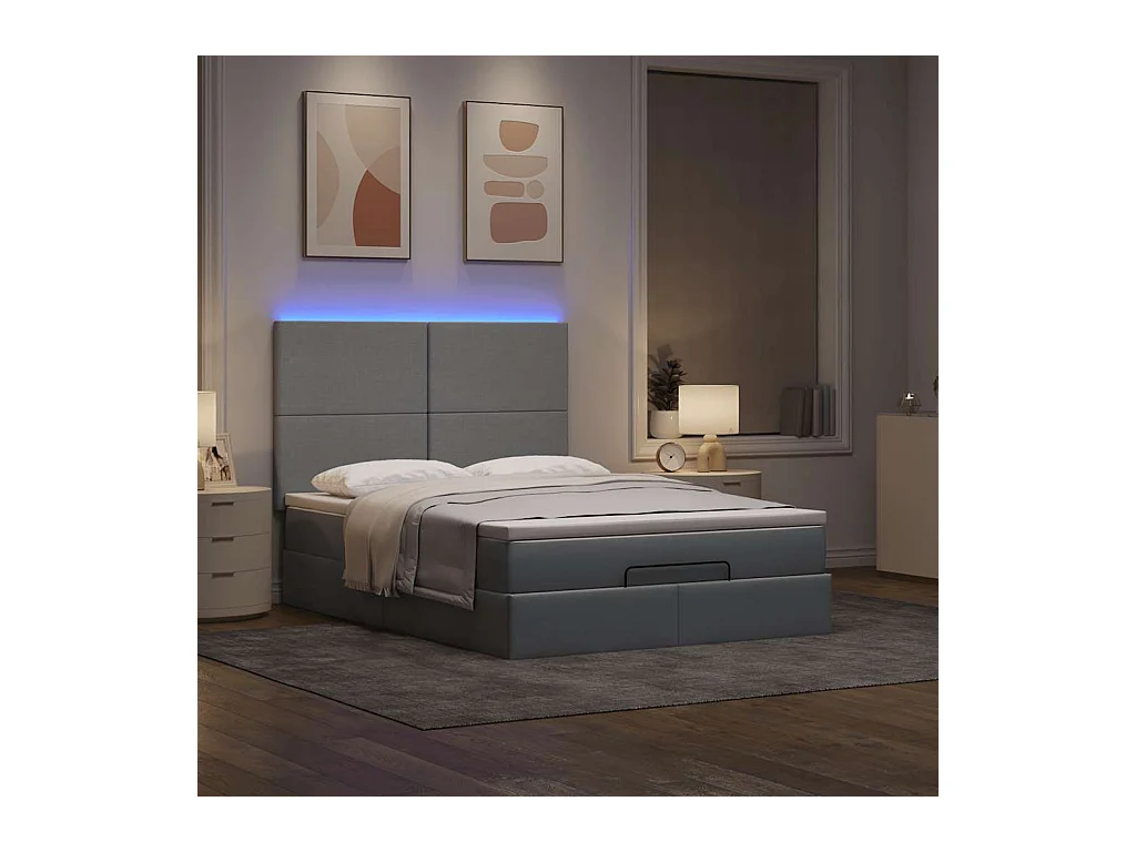 Cadre de lit ottoman et matelas gris clair 140x190 cm tissu