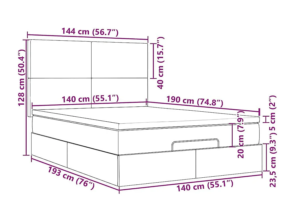 Ottoman-Bett mit Matratze & LEDs Hellgrau 140x190 cm Stoff