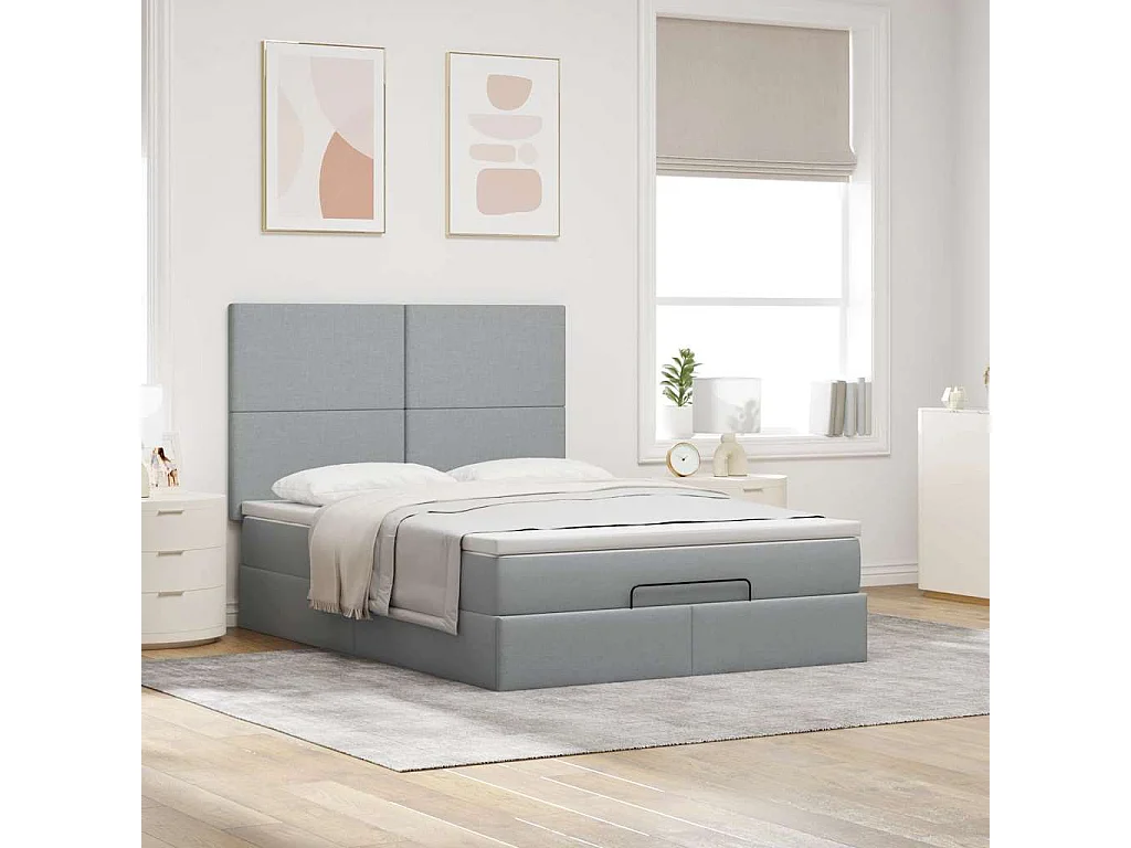 Estrutura de cama otomana com colchão 140x190 cm cinzento claro