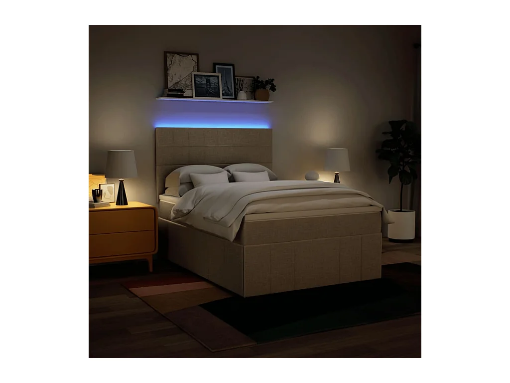 Sommier à lattes de lit avec matelas Crème 160x200 cm Tissu