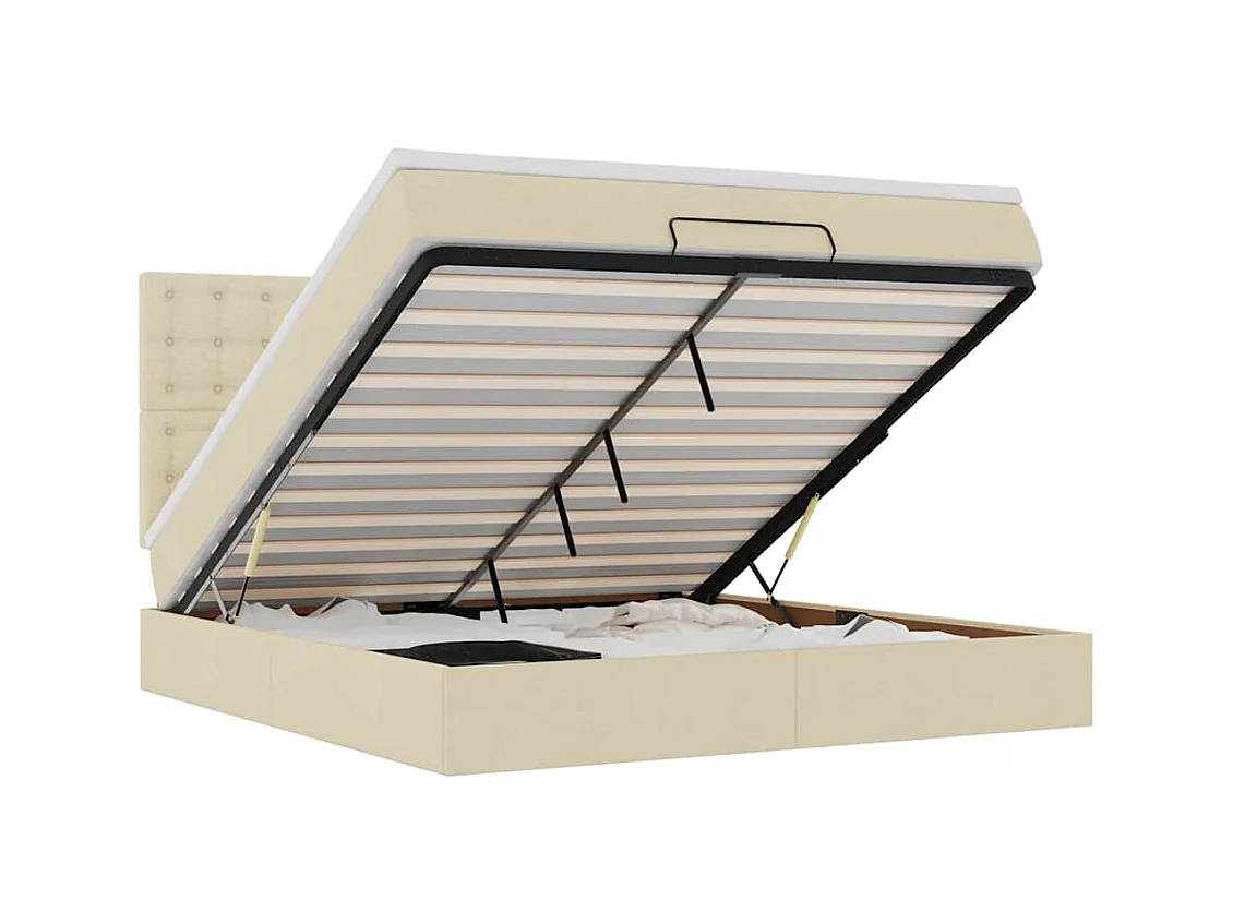 Cadre de lit ottoman avec matelas crème 160x200 cm tissu