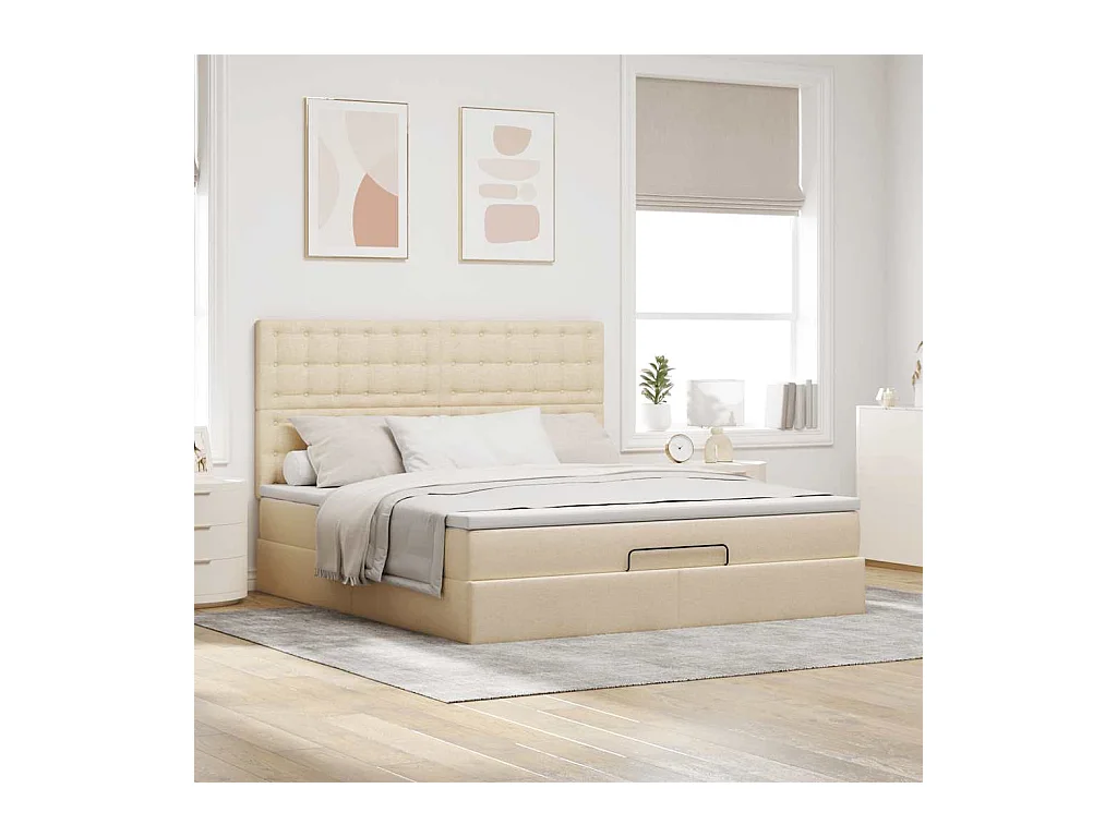 Cadre de lit ottoman avec matelas crème 160x200 cm tissu