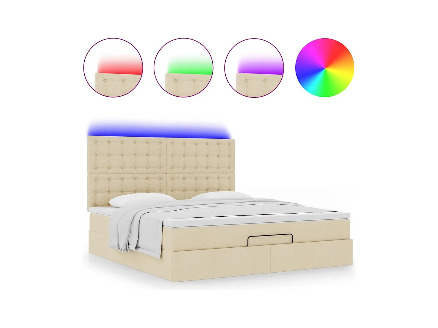 Cadre de lit ottoman avec matelas crème 160x200 cm tissu