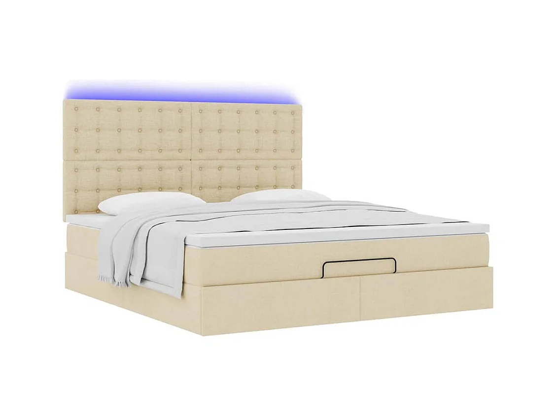 Cadre de lit ottoman avec matelas crème 160x200 cm tissu