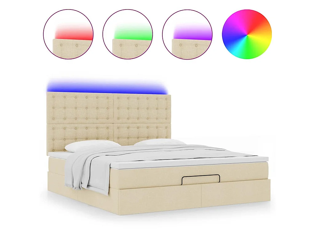 Ottoman-Bett mit Matratze & LEDs Creme 160x200 cm Stoff