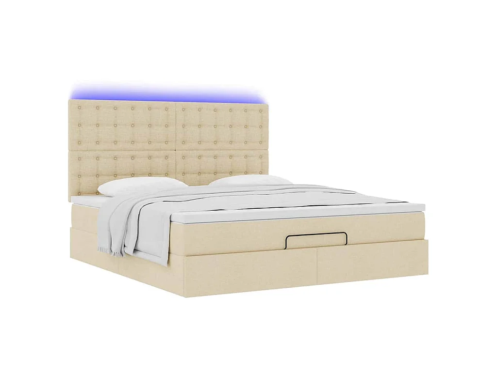 Ottoman-Bett mit Matratze & LEDs Creme 160x200 cm Stoff