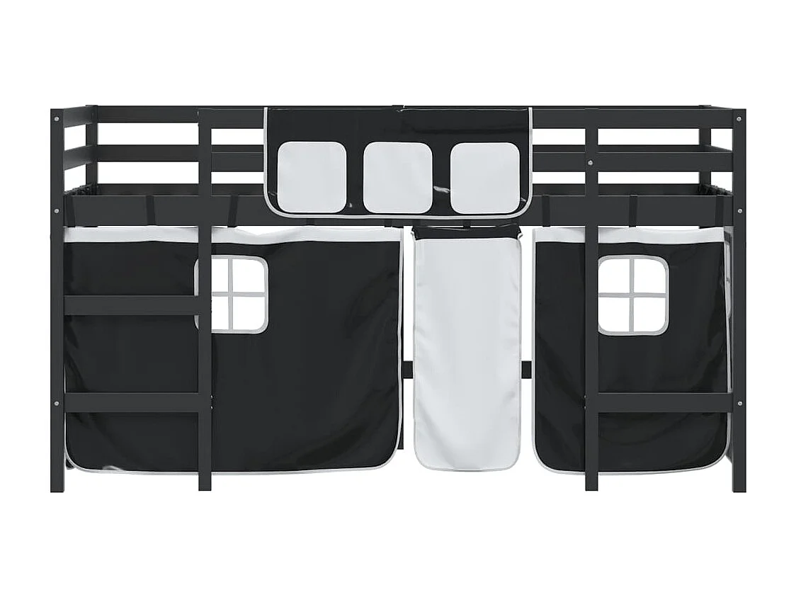 Letto a Soppalco con Tende Bambini Bianco e Nero 90x200 cm Pino