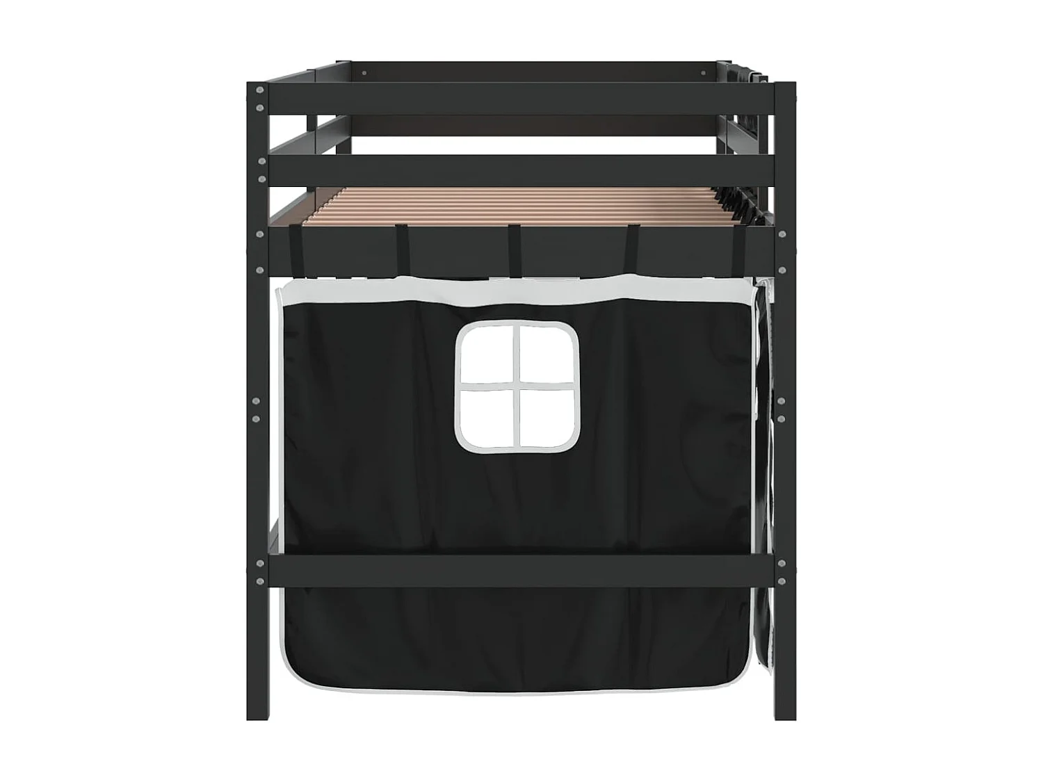 Letto a Soppalco con Tende Bambini Bianco e Nero 90x200 cm Pino