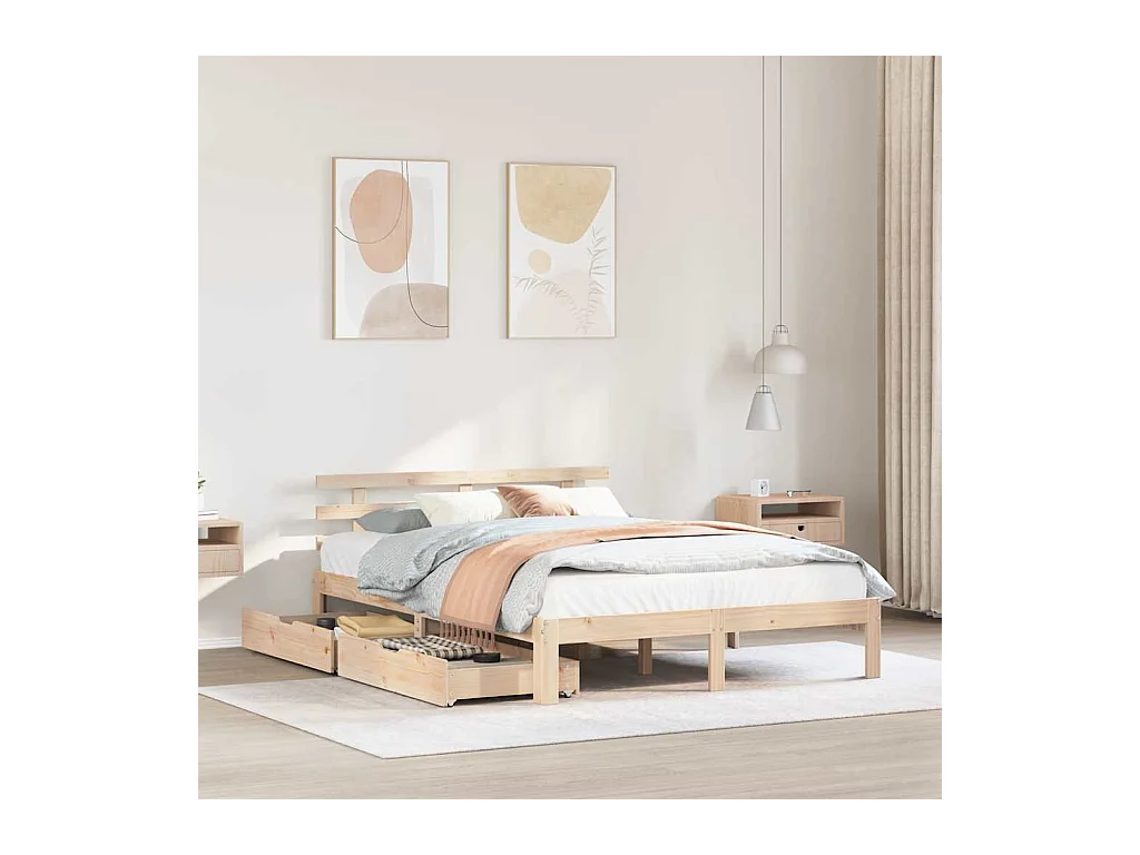 Bedframe met lades massief grenenhout 140x190 cm