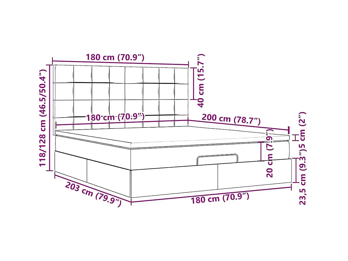 Cadre de lit ottoman avec matelas taupe 180x200 cm tissu