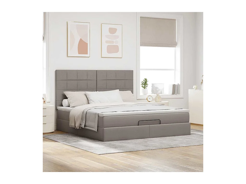 Cadre de lit ottoman avec matelas taupe 180x200 cm tissu