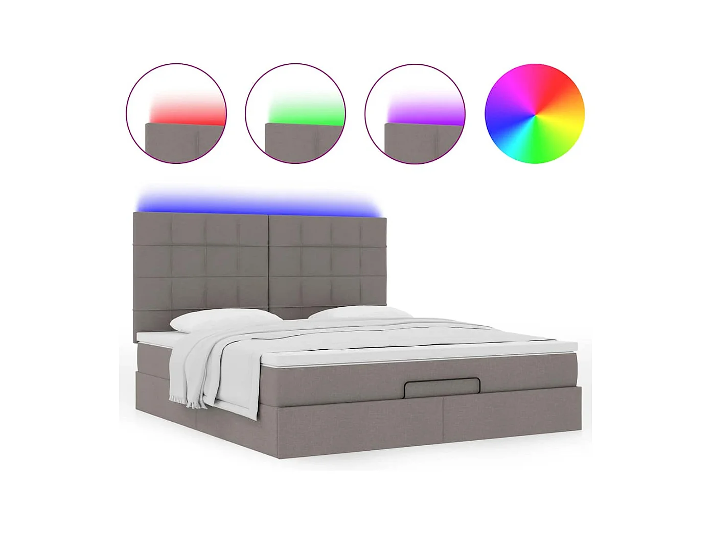 Cadre de lit ottoman avec matelas taupe 180x200 cm tissu