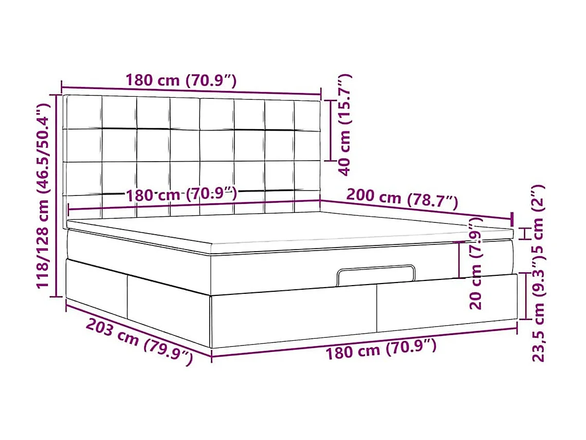 Ottoman-Bett mit Matratze & LEDs Taupe 180x200 cm Stoff