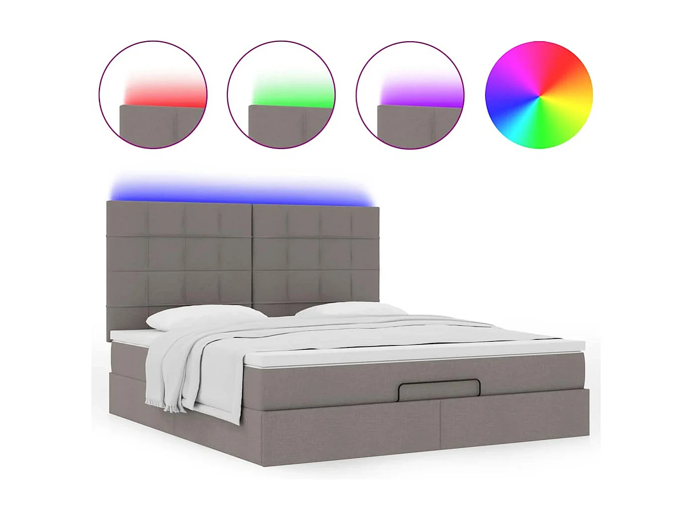 Ottoman-Bett mit Matratze & LEDs Taupe 180x200 cm Stoff