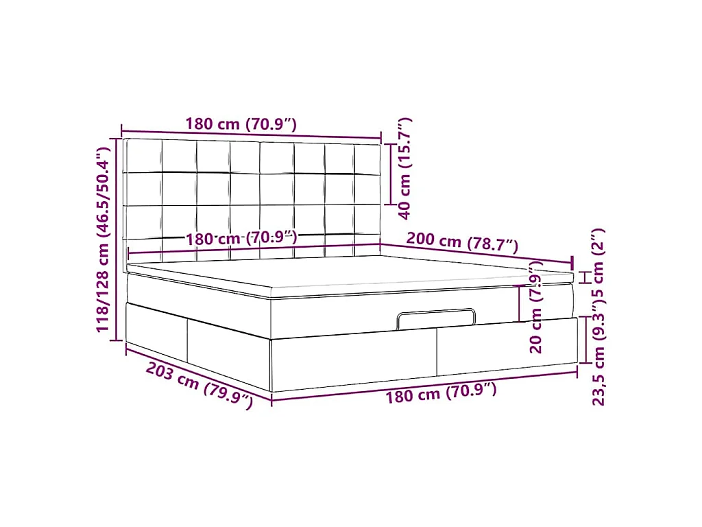 Cadre de lit ottoman avec matelas taupe 180x200 cm tissu