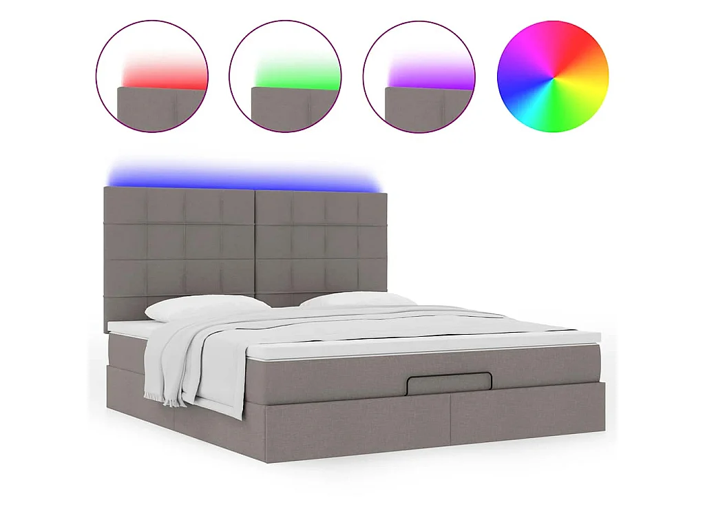 Cadre de lit ottoman avec matelas taupe 180x200 cm tissu