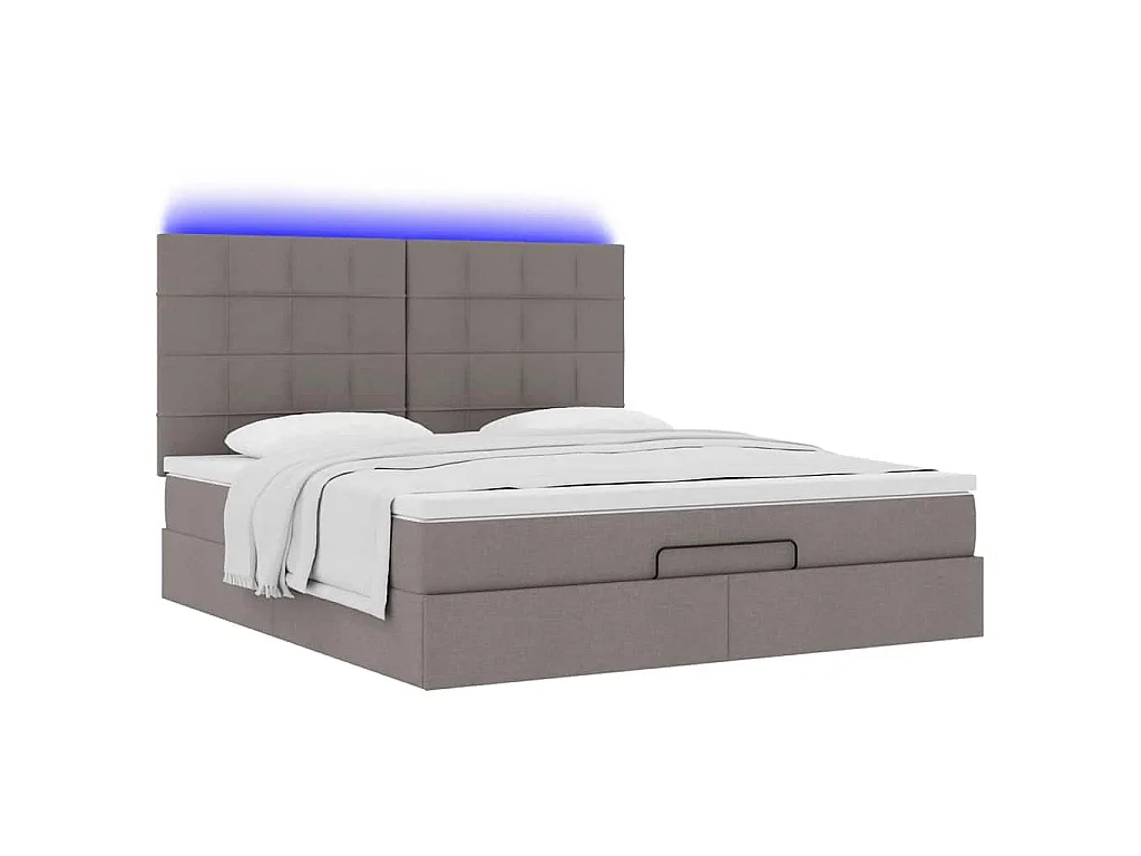 Cadre de lit ottoman avec matelas taupe 180x200 cm tissu