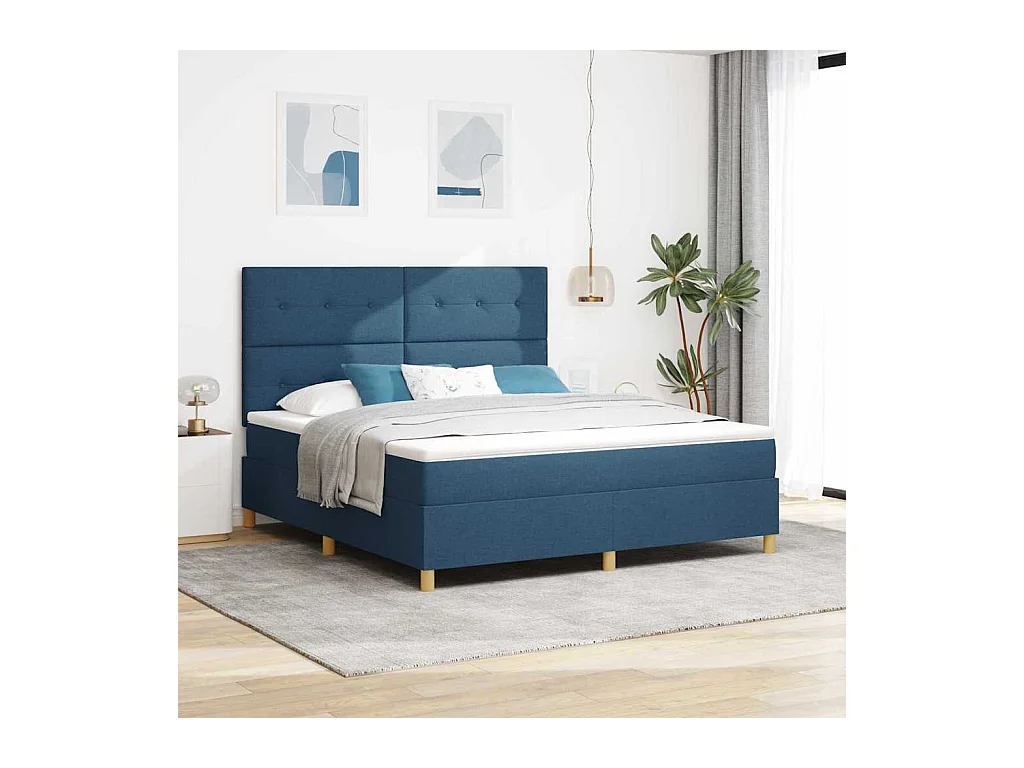 Lit à ressorts avec matelas Bleu 180 x 200 cm tissu