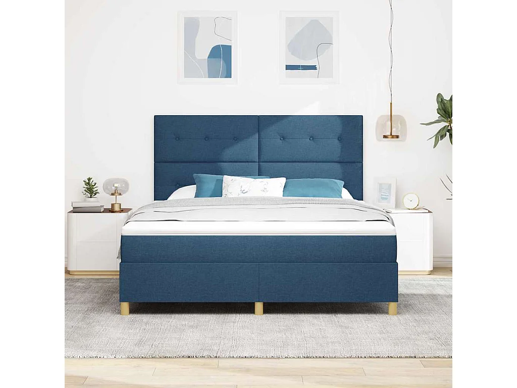 Lit à ressorts avec matelas Bleu 180 x 200 cm tissu