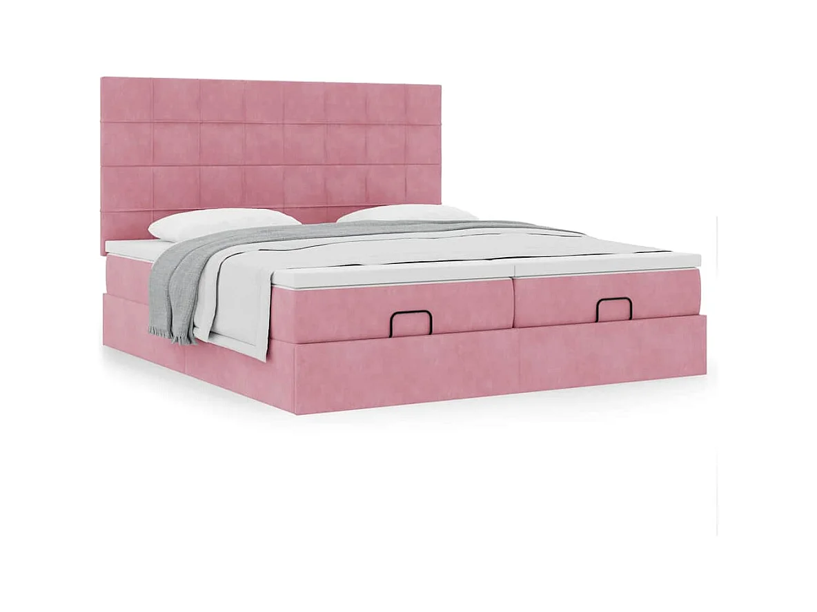 Cadre de lit ottoman avec matelas rose 180x200 cm velours