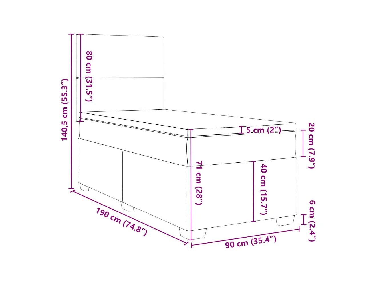 Sommier à lattes de lit et matelas Crème 90x190 cm Tissu