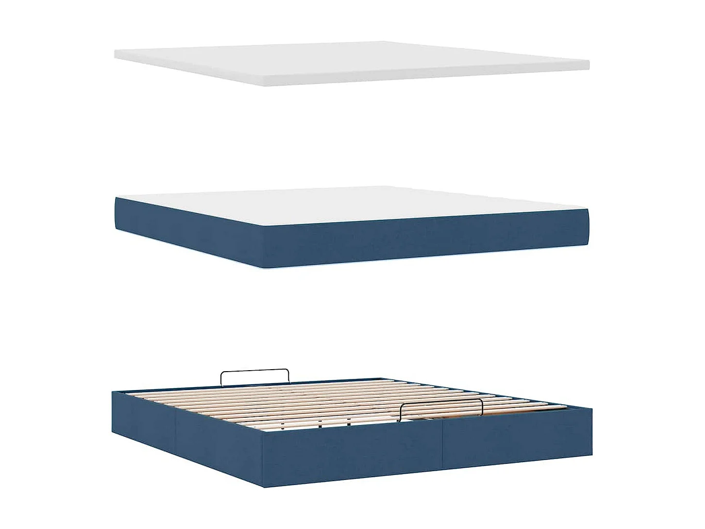 Struttura Letto Pouf con Materasso Blu 160x200 cm in Tessuto