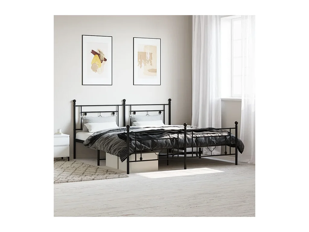 Cadre de lit métal sans matelas avec pied de lit noir 180x200cm