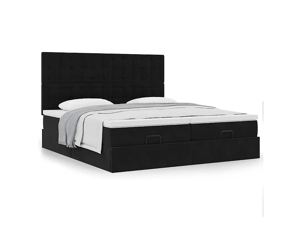 Ottoman-Bett mit Matratzen Schwarz 160x200 cm Samt