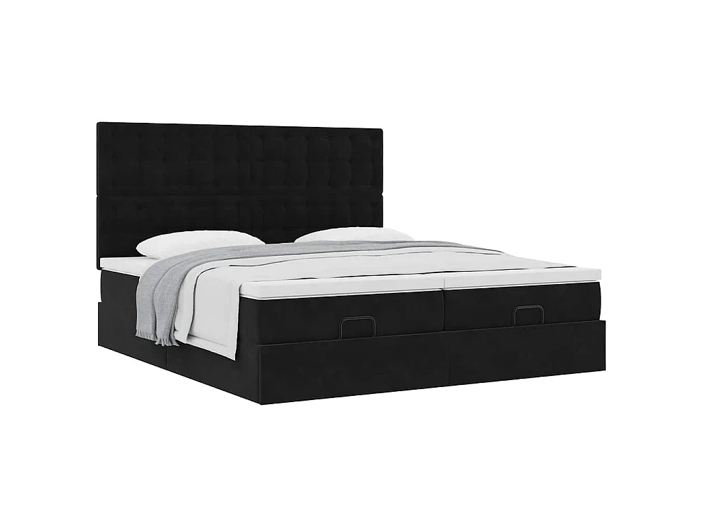 Ottoman-Bett mit Matratzen Schwarz 160x200 cm Samt