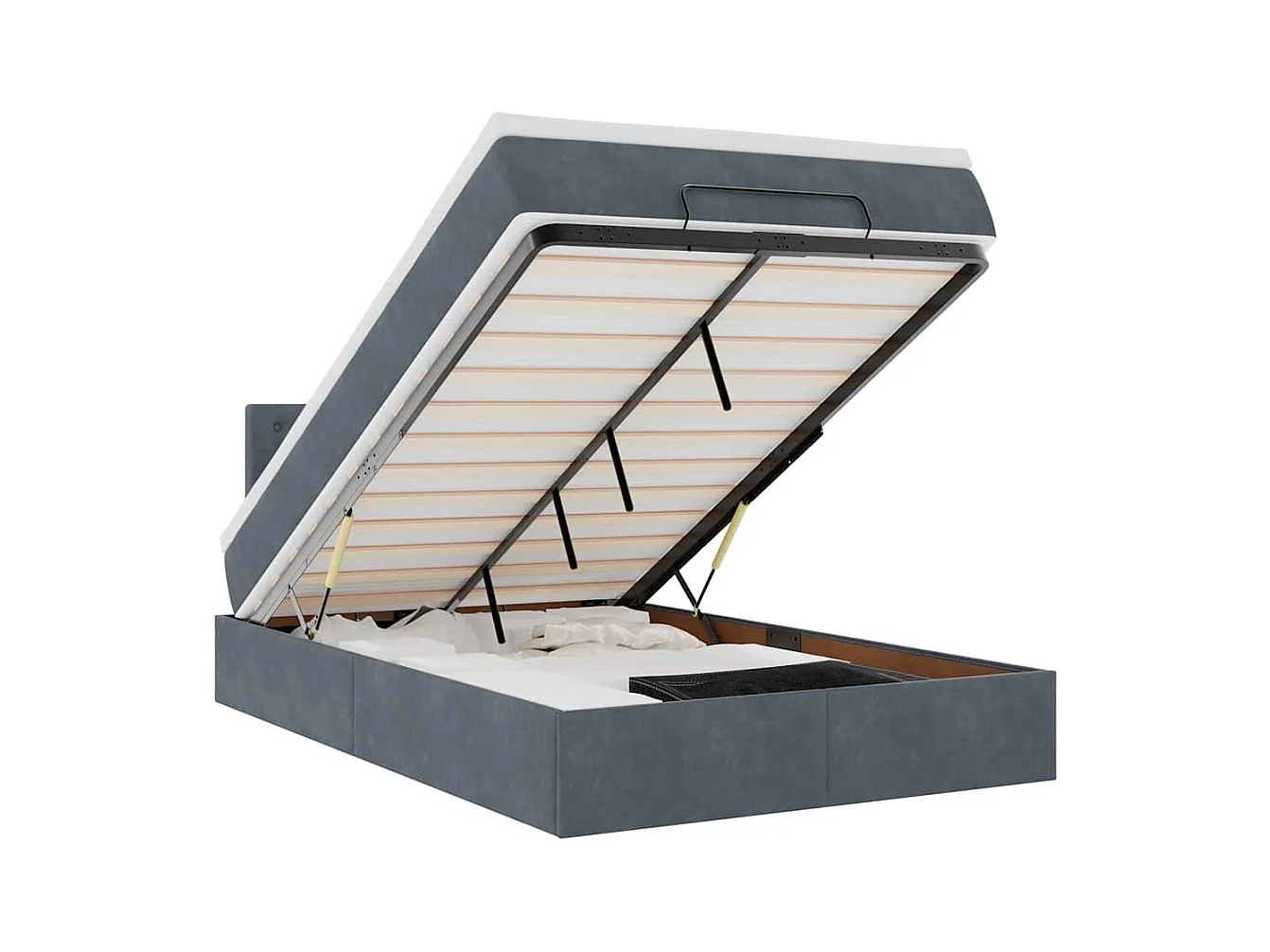 Ottomane Bett mit Matratze & LEDs Dunkelgrau 120x190 cm Samt