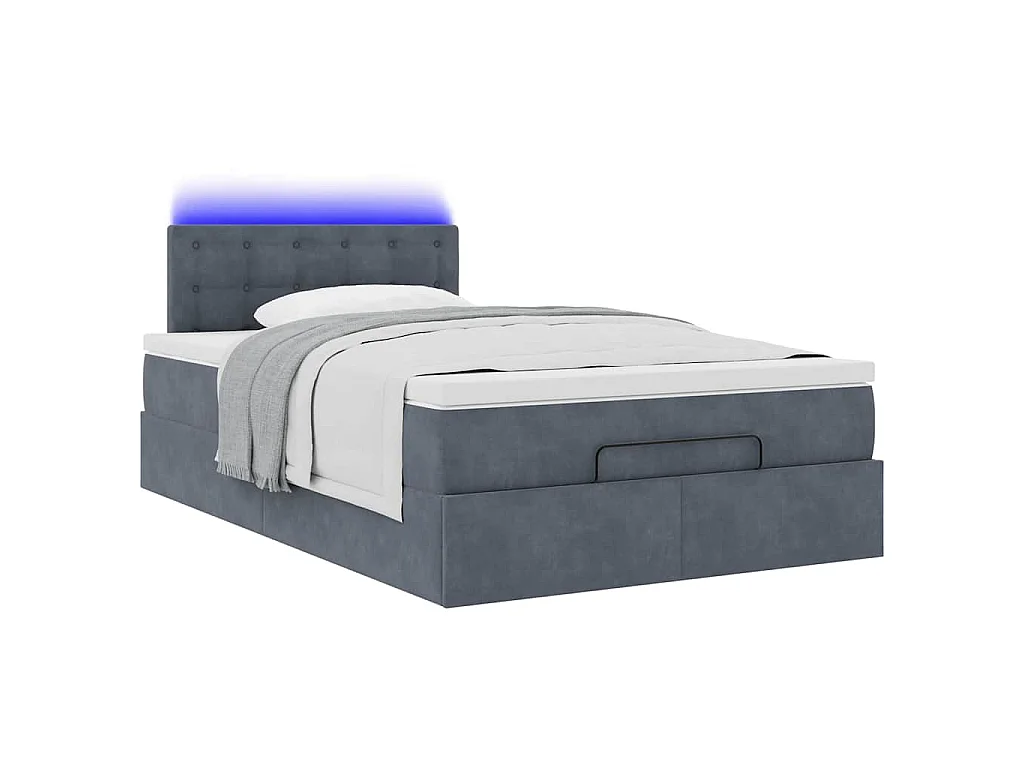 Cama otomana con colchón y LED terciopelo gris oscuro 120x190cm