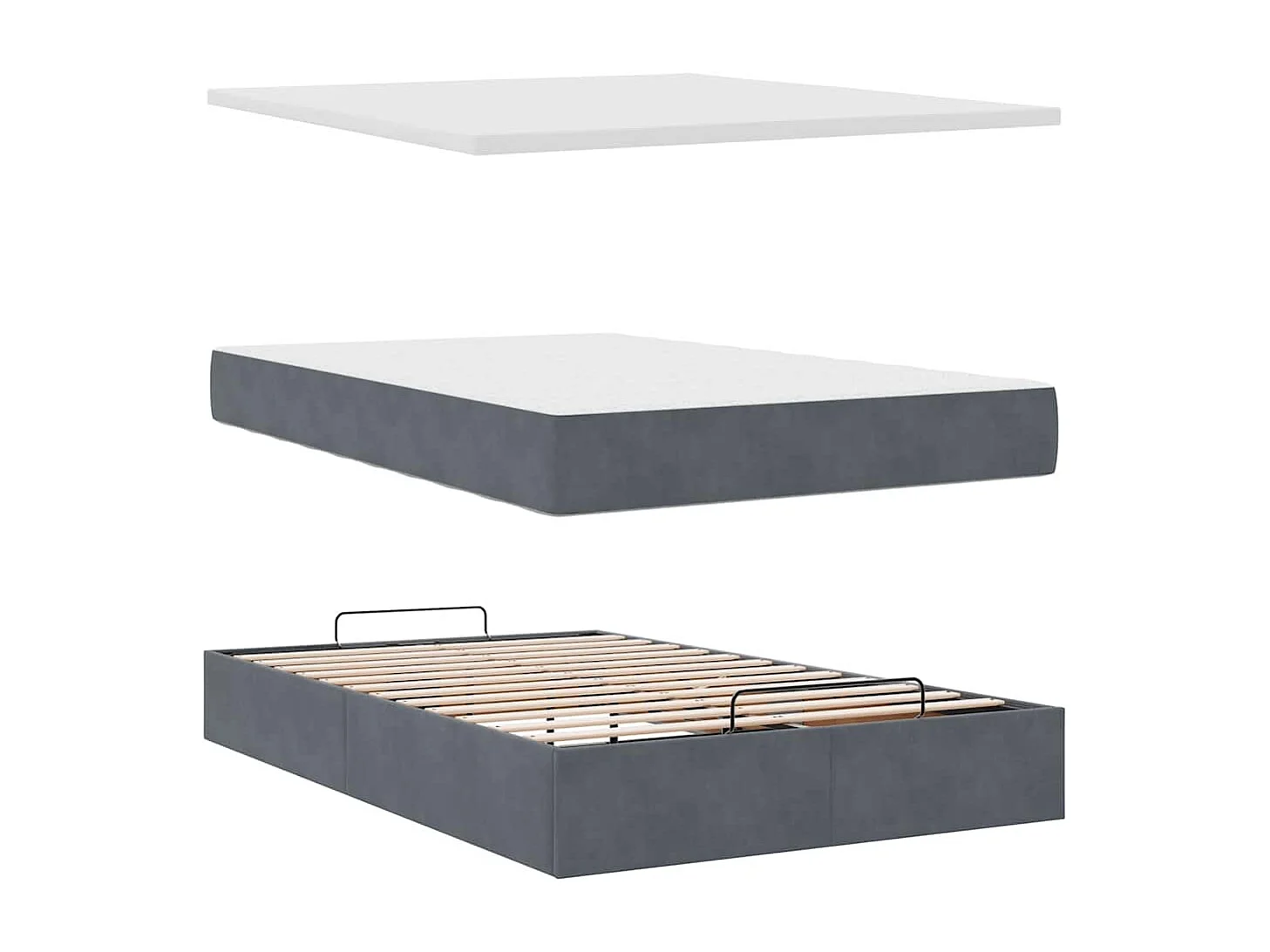 Cama otomana con colchón y LED terciopelo gris oscuro 120x190cm