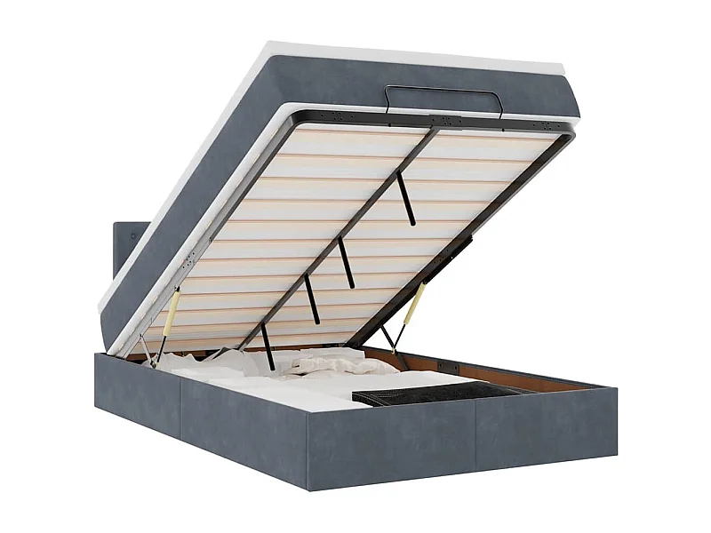 Cama otomana con colchón y LED terciopelo gris oscuro 120x190cm