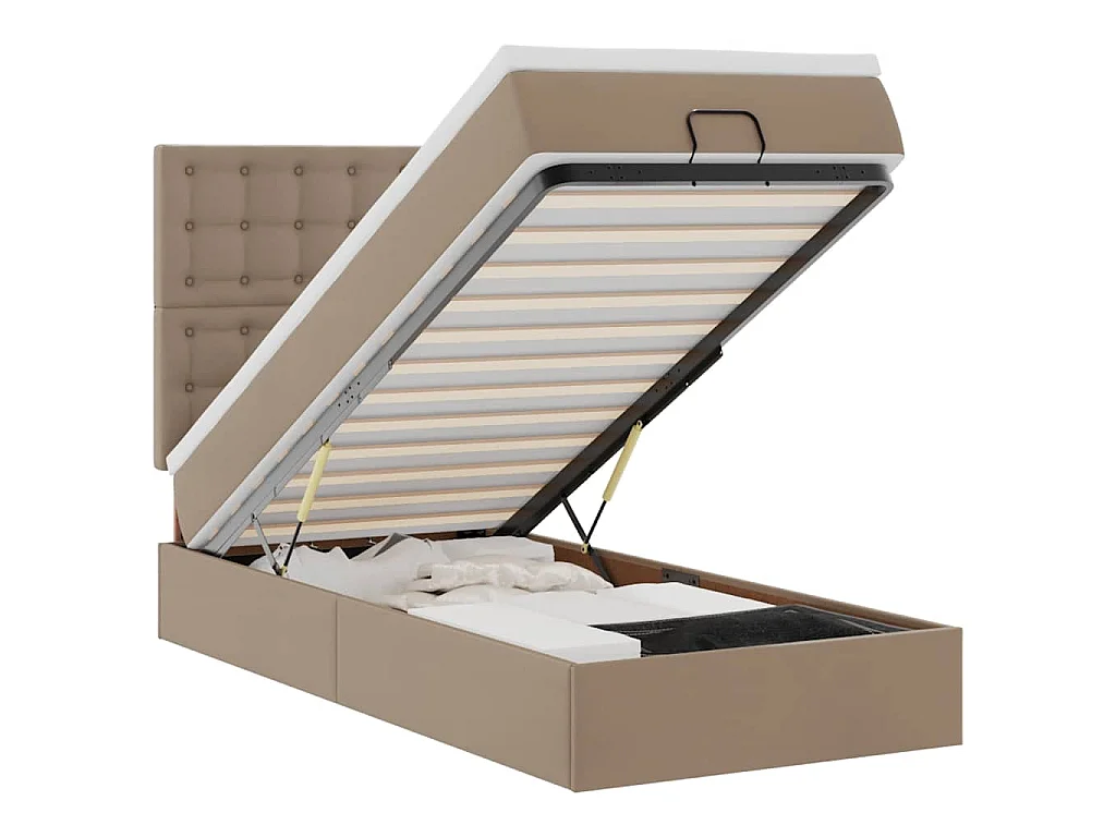 ottomaanse bed met matras 100x200cm kunstleer cappuccinokleurig