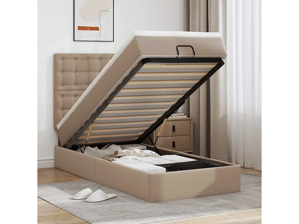 ottomaanse bed met matras 100x200cm kunstleer cappuccinokleurig