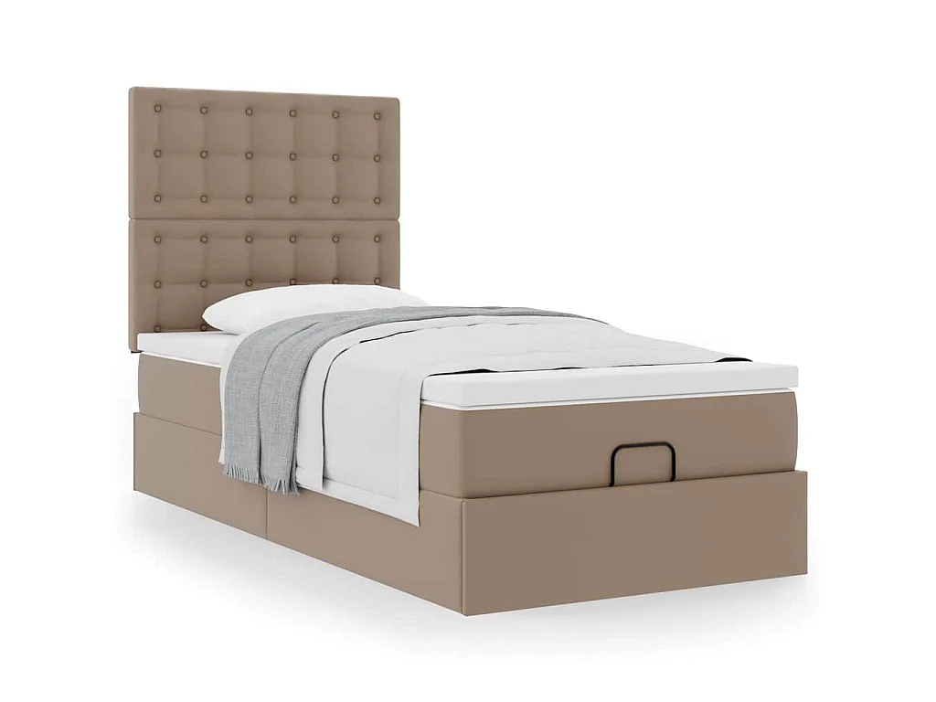 ottomaanse bed met matras 100x200cm kunstleer cappuccinokleurig