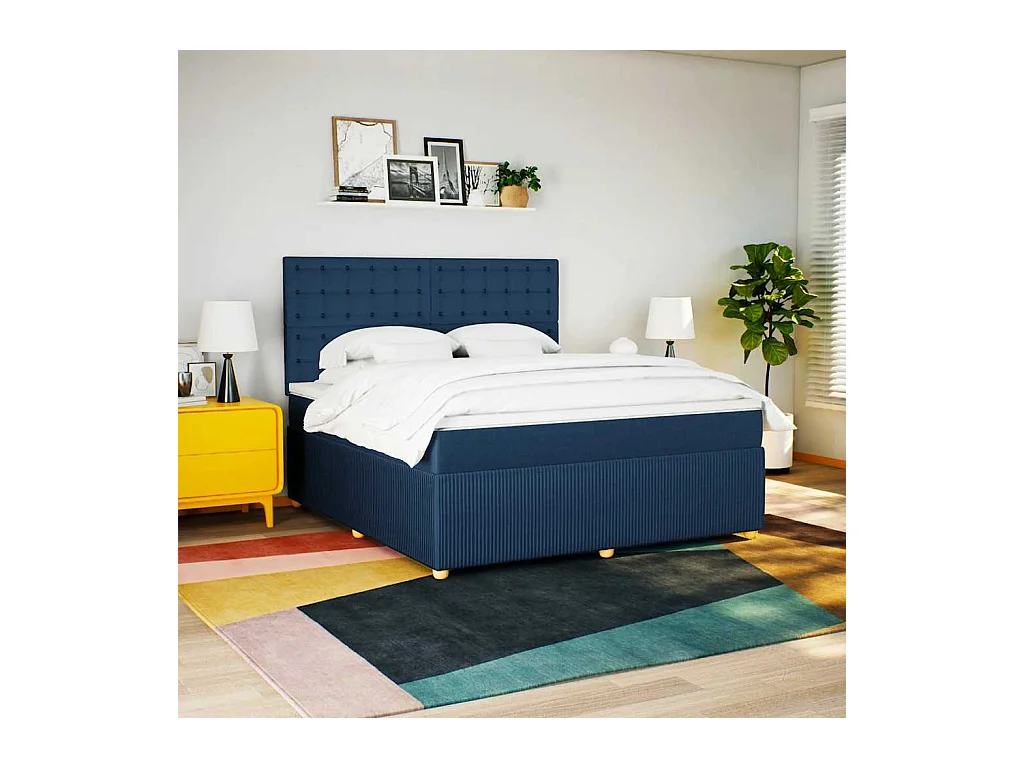 Giroletto a Molle con Materasso Blu 180x200 cm in Tessuto