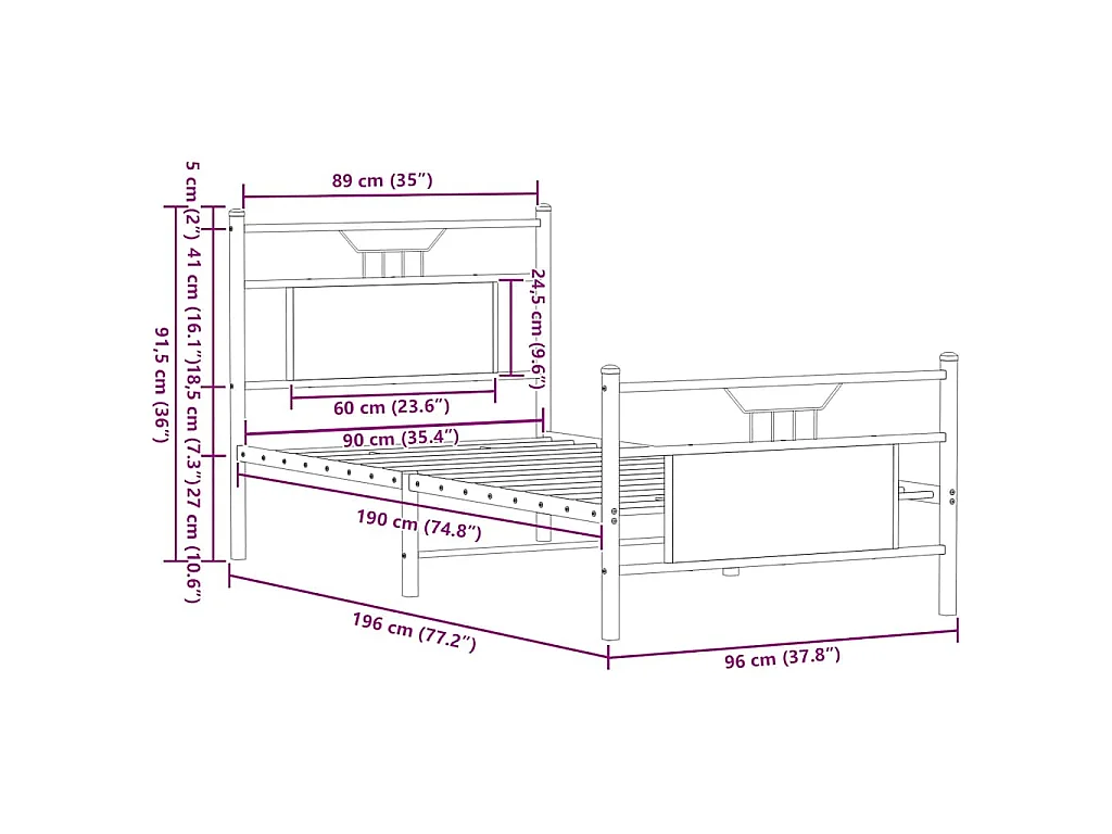 Bedframe zonder matras hout gerookt eikenkleurig 90x190 cm