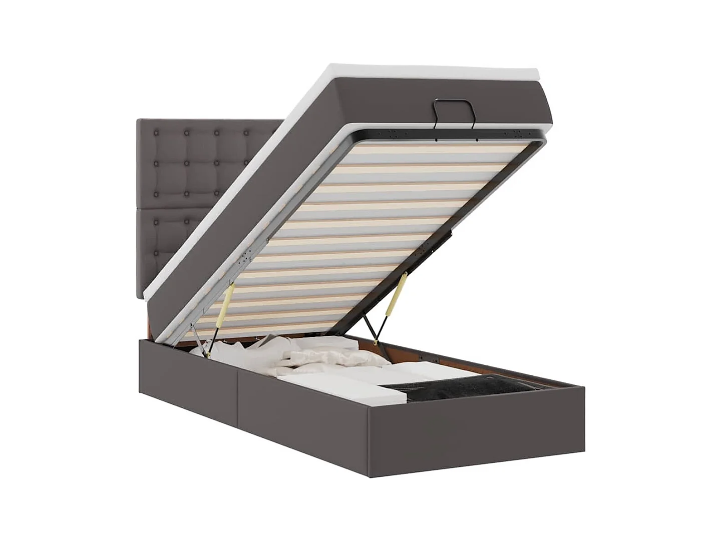 Lit ottoman avec matelas gris 90x200 cm similicuir