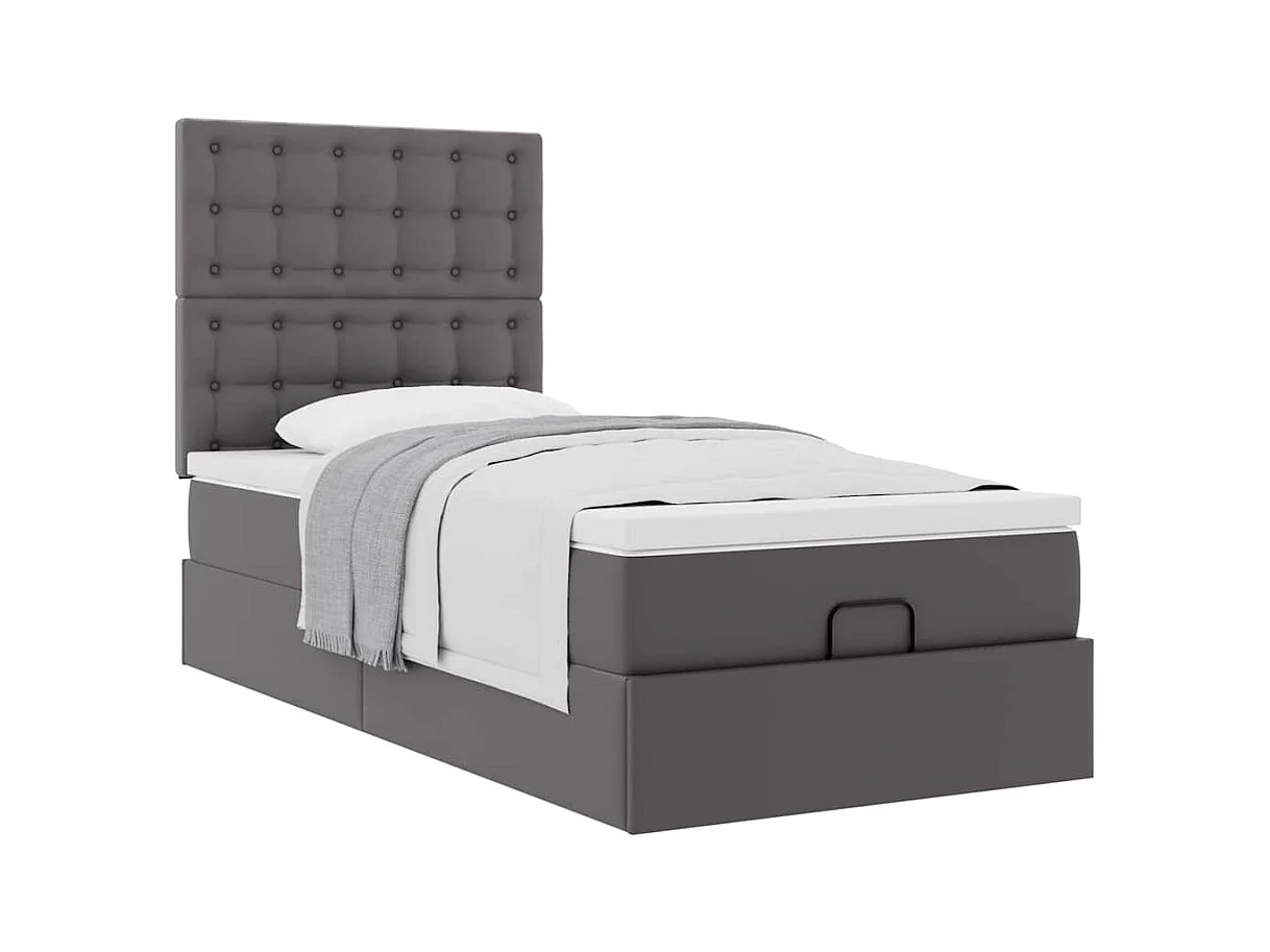 Lit ottoman avec matelas gris 90x200 cm similicuir