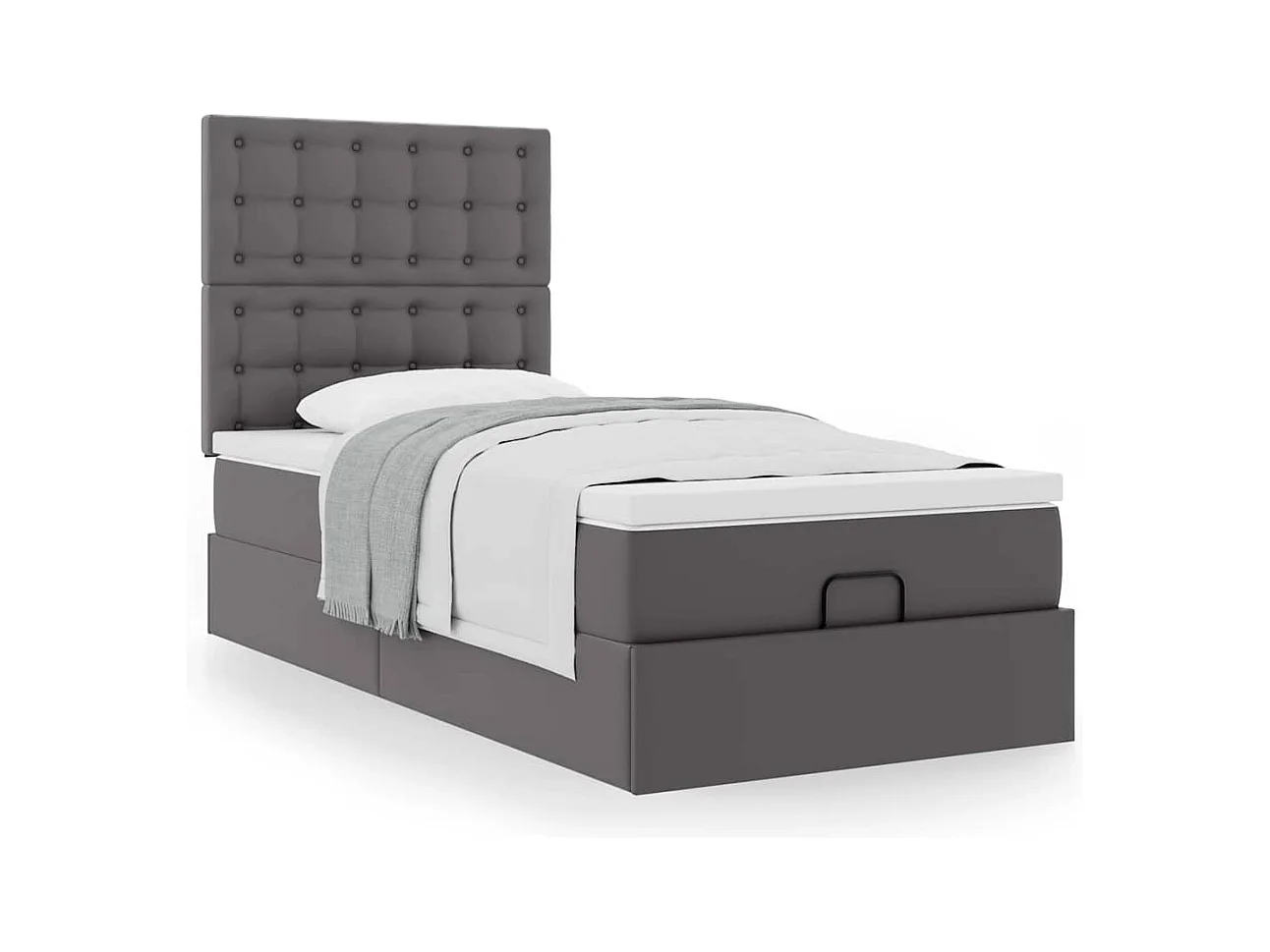 Lit ottoman avec matelas gris 90x200 cm similicuir