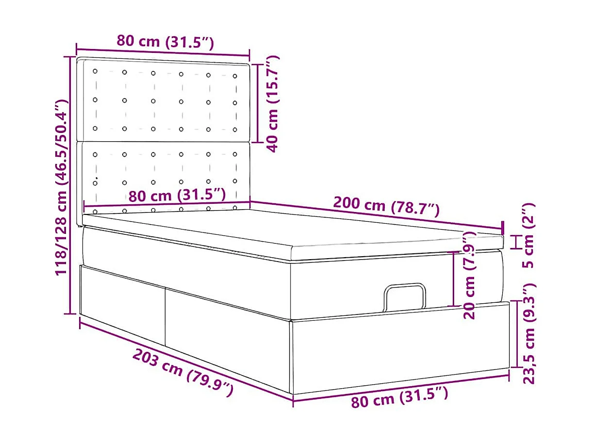 Letto Pouf con Materasso Grigio 90x200 cm Similpelle