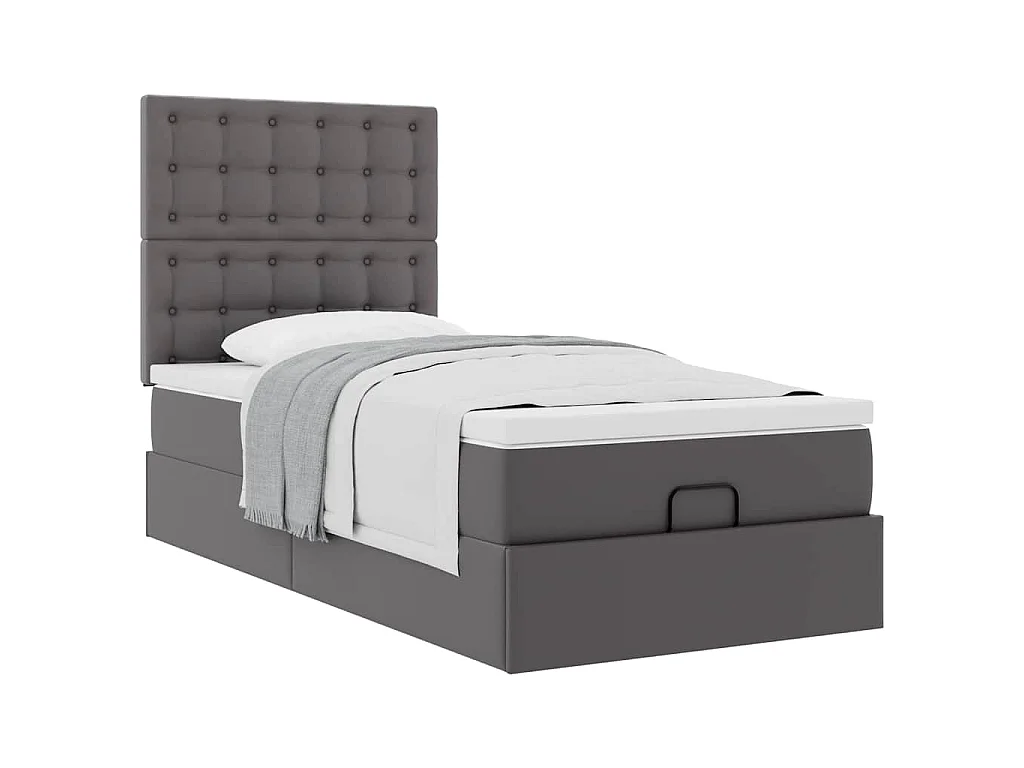 Ottomaanse bed met matras 90x200cm kunstleer grijs