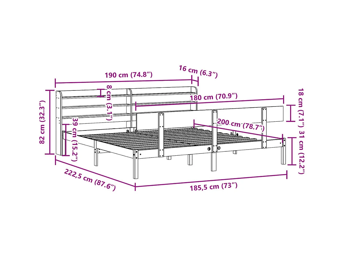 Cadre de lit sans matelas 180x200 cm bois massif de pin