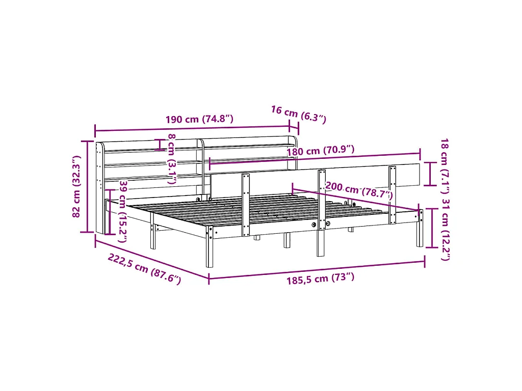 Bedframe zonder matras massief grenenhout 180x200 cm